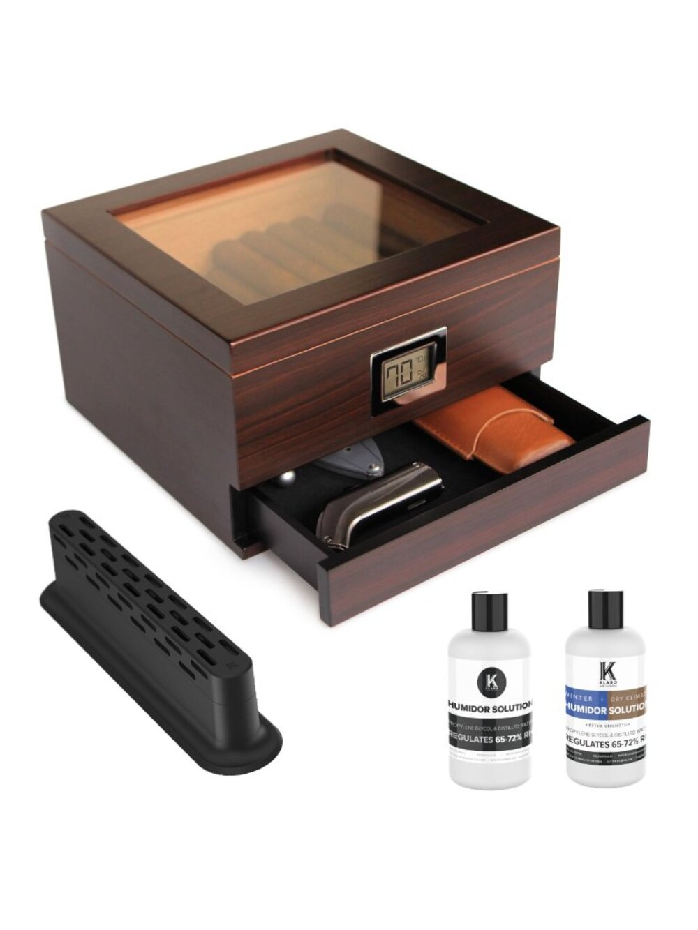 CASE ELEGANCE Renzo Glass Top Cigar Humidor with Cedar - Brown